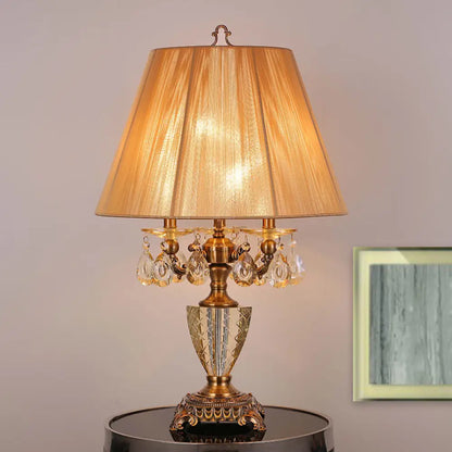 Beige 3-Light Table Lamp with Traditional Crystal Design for Bedroom