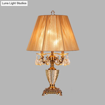 Beige 3-Light Table Lamp with Traditional Crystal Design for Bedroom