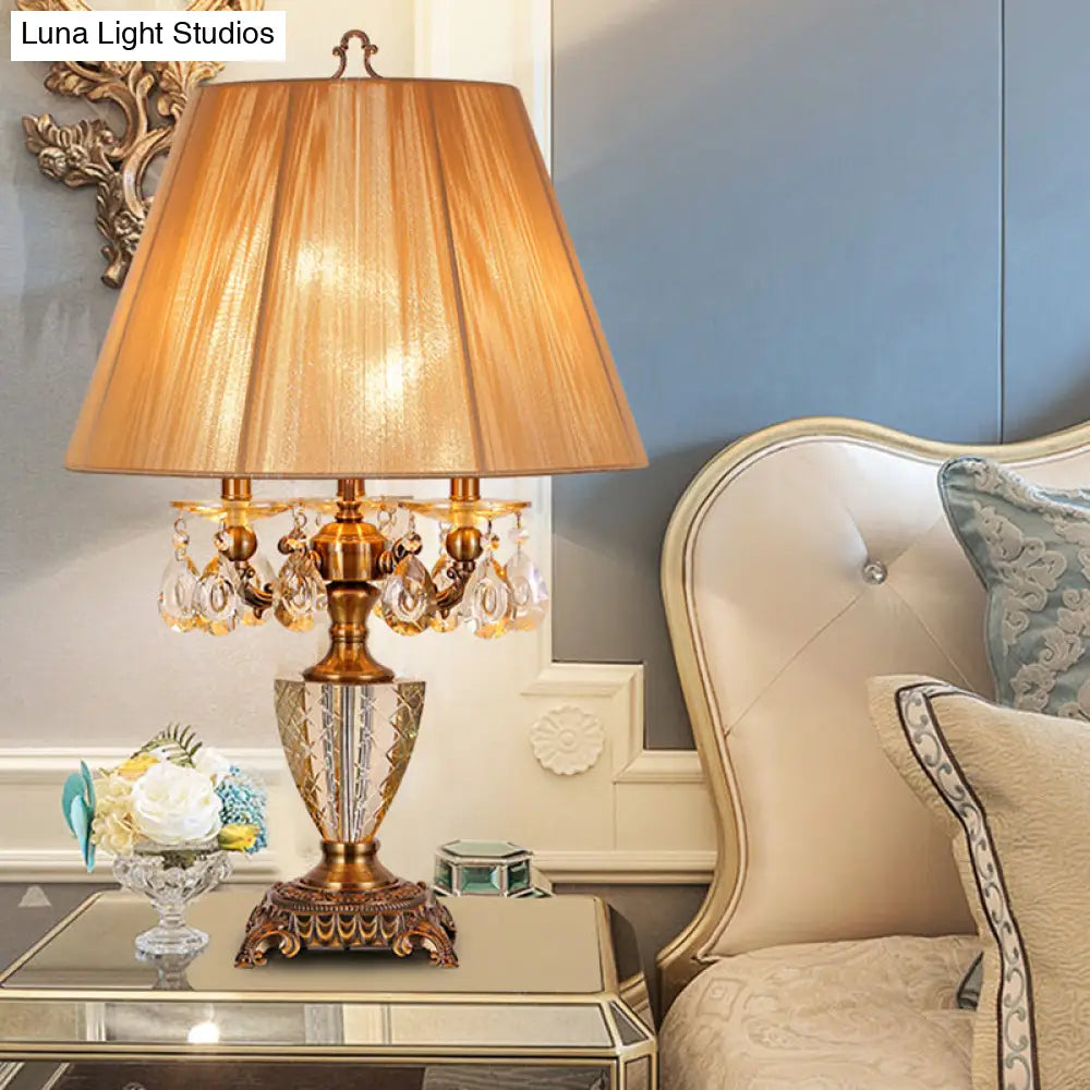 Beige 3-Light Table Lamp with Traditional Crystal Design for Bedroom