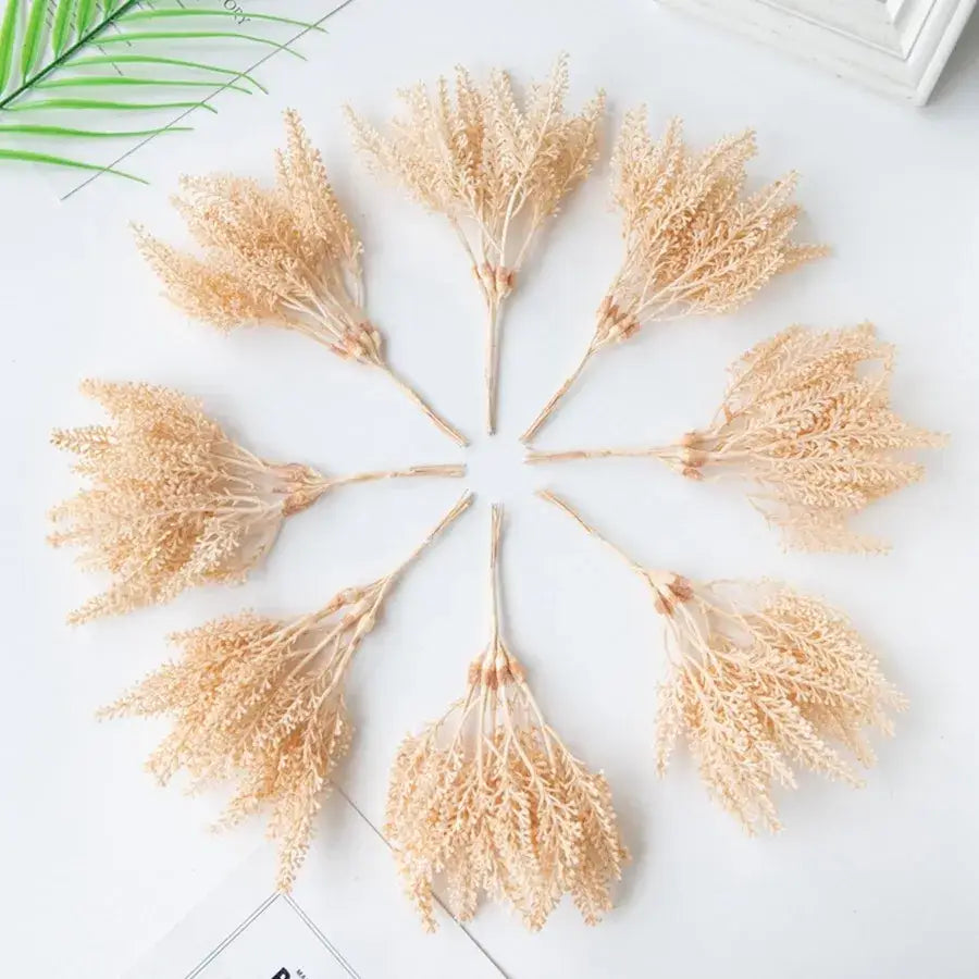 Beige artificial plants decorbites golden wheat ear stems arranged in a circular pattern for living room decor