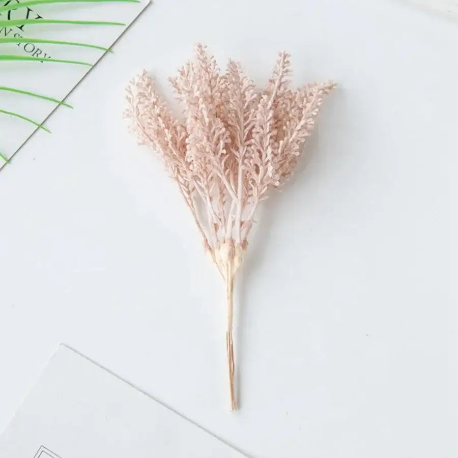 A delicate beige decorbites golden wheat ear artificial plant with pink feathery foliage for living room decor