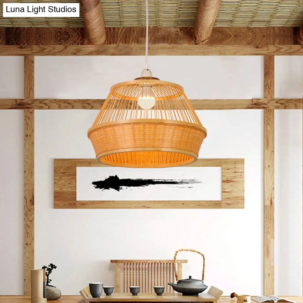 Beige Bamboo Pendant Ceiling Light - Asian-inspired Fixture for Dining Room