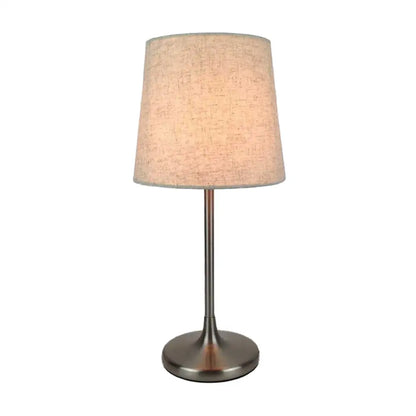 Beige Bedroom Table Lamp with Tapered Fabric Shade - Single Bulb Nightstand Light