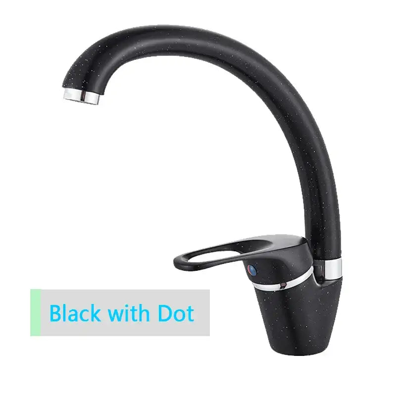 Black speckled beige brass kitchen faucet with 360 swivel spout single handle mixer and polished chrome accents