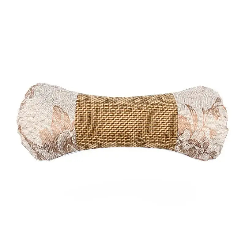 Beige and brown floral woven cooling neck pillow with textured fabric center for decorbites cooling neck support