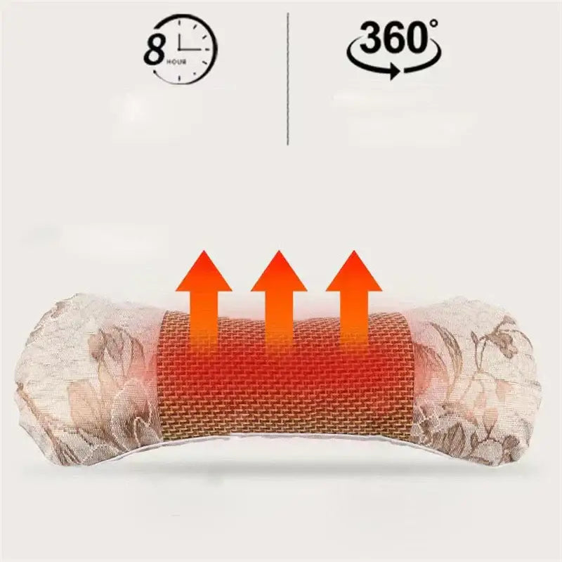 Beige and brown floral woven heated lumbar support pillow with mesh center for decorbites cooling neck pillow use