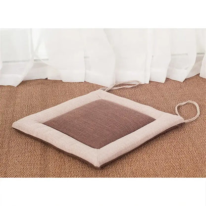Beige and brown linen seat cushion with non-slip backing and fabric loops for hanging dining room chair decorbites linen seat