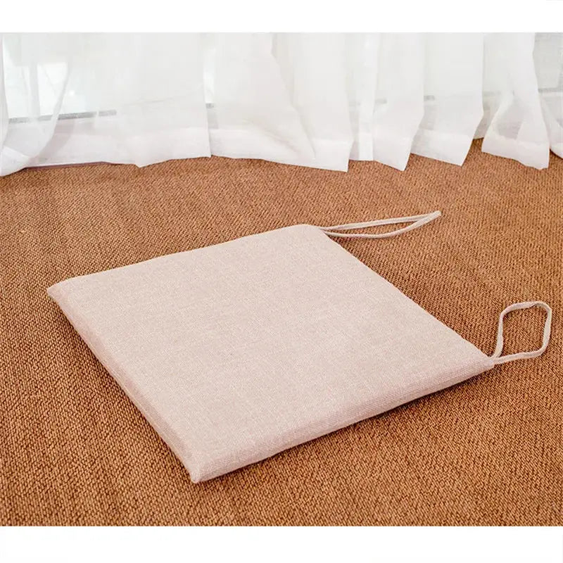 Beige and brown non-slip linen seat cushion with fabric ties for dining room chair decorbites linen seat cushion