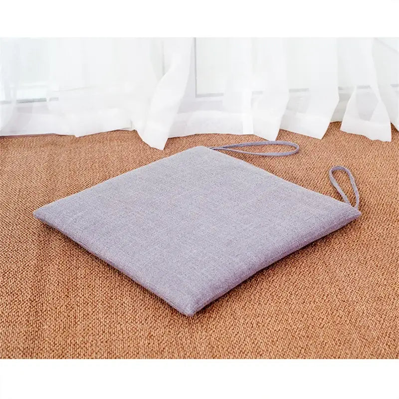 Beige and brown decorbites linen seat cushion with gray woven fabric and drawstrings for dining room chair pad use