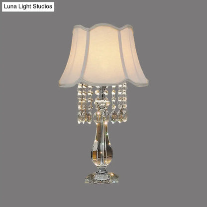 Beige/Burgundy/Sky Blue Traditional Nightstand Lamp with Crystal Beads and Bell/Pleated Shade for Bedroom