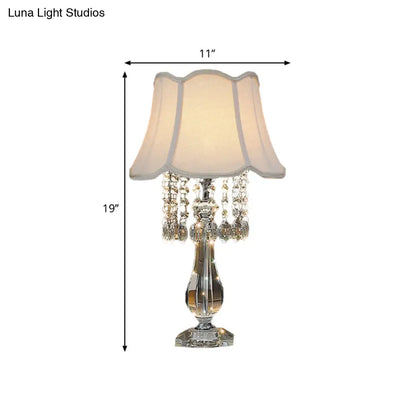 Beige/Burgundy/Sky Blue Traditional Nightstand Lamp with Crystal Beads and Bell/Pleated Shade for Bedroom