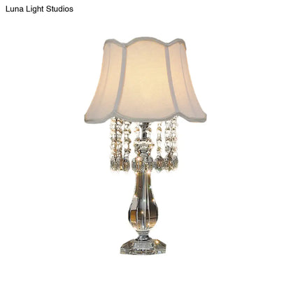 Beige/Burgundy/Sky Blue Traditional Nightstand Lamp with Crystal Beads and Bell/Pleated Shade for Bedroom