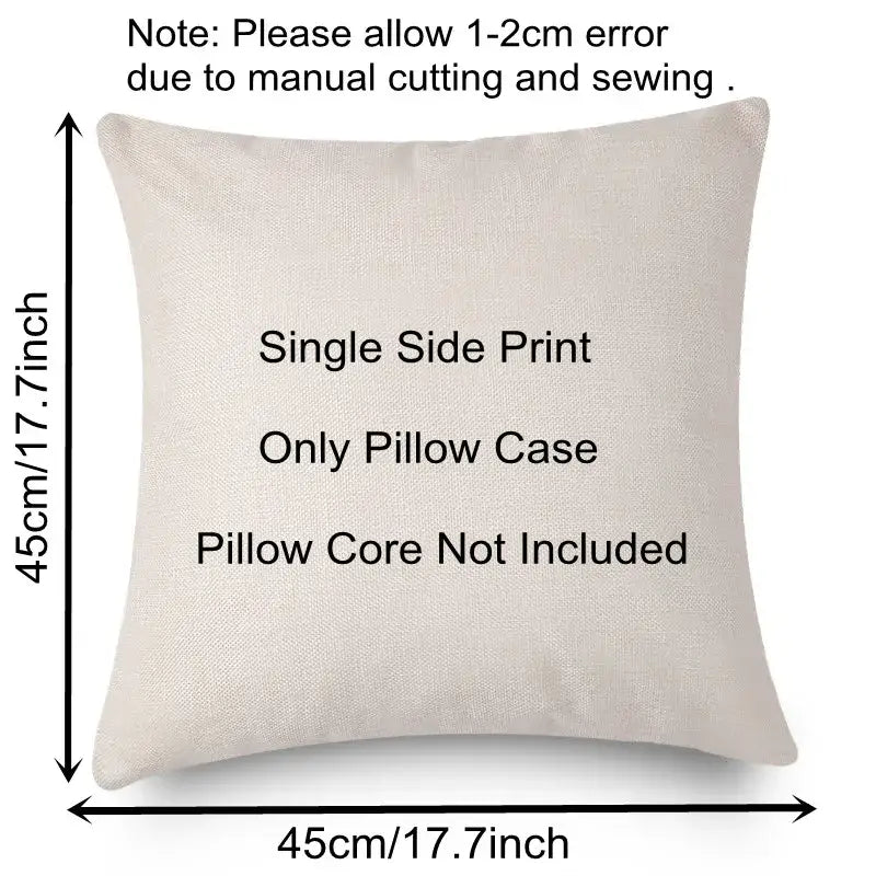 Beige linen pillowcase with a single side decorbites cartoon cat print for decorative bedroom use