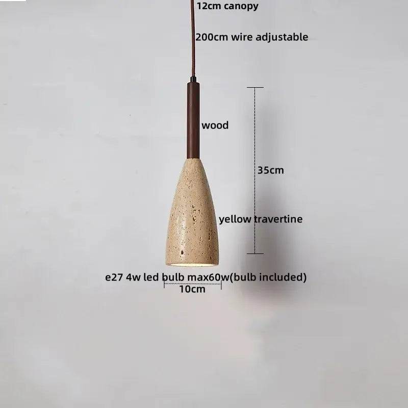 Beige decorbites cave stone led pendant light with yellow travertine shade and wood stem for living room decorbites pendant lights