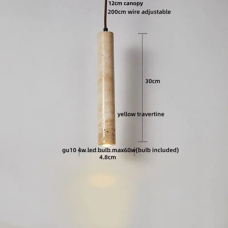 Beige cave stone led pendant light with wood ring featuring natural yellow travertine and warm gu10 led glow for living room decorbites cave stone