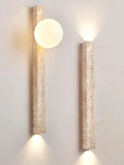Beige cave stone wall lamp with spherical frosted glass shade and dual downward-facing lights for living room decorbites cave stone wall lamp