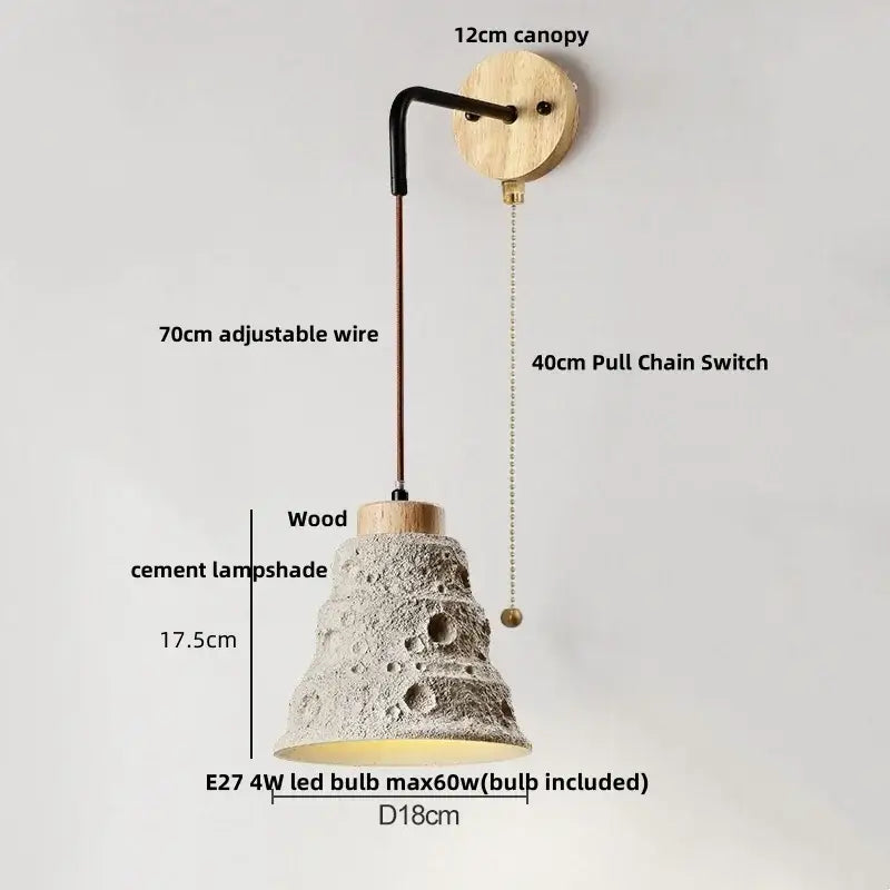 Beige wall sconce with decorbites cement shade wood featuring a rustic gray cement shade and wooden accents for bedroom decor