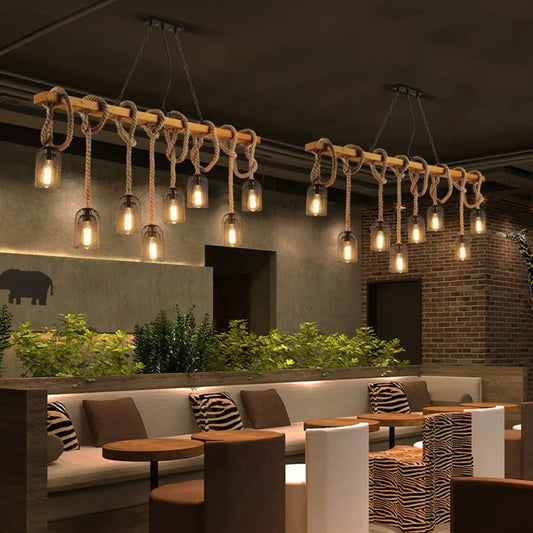 DecorBites™ Beige Chandelier Lighting Fixture - Vintage Style Metal Linear Island Pendant Light