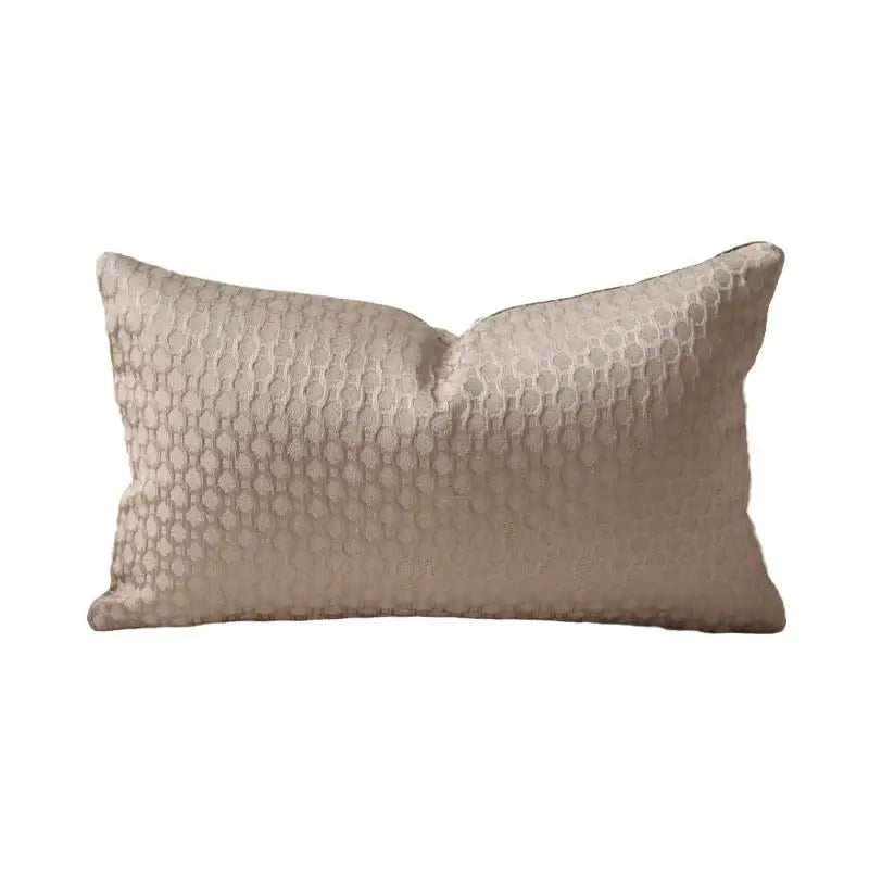 Beige rectangular living room cushion cover with convex rings geometry jacquard textured pattern by decorbites