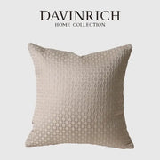 Beige textured throw pillow from the davinrich home collection featuring convex rings geometry jacquard design for decorbites
