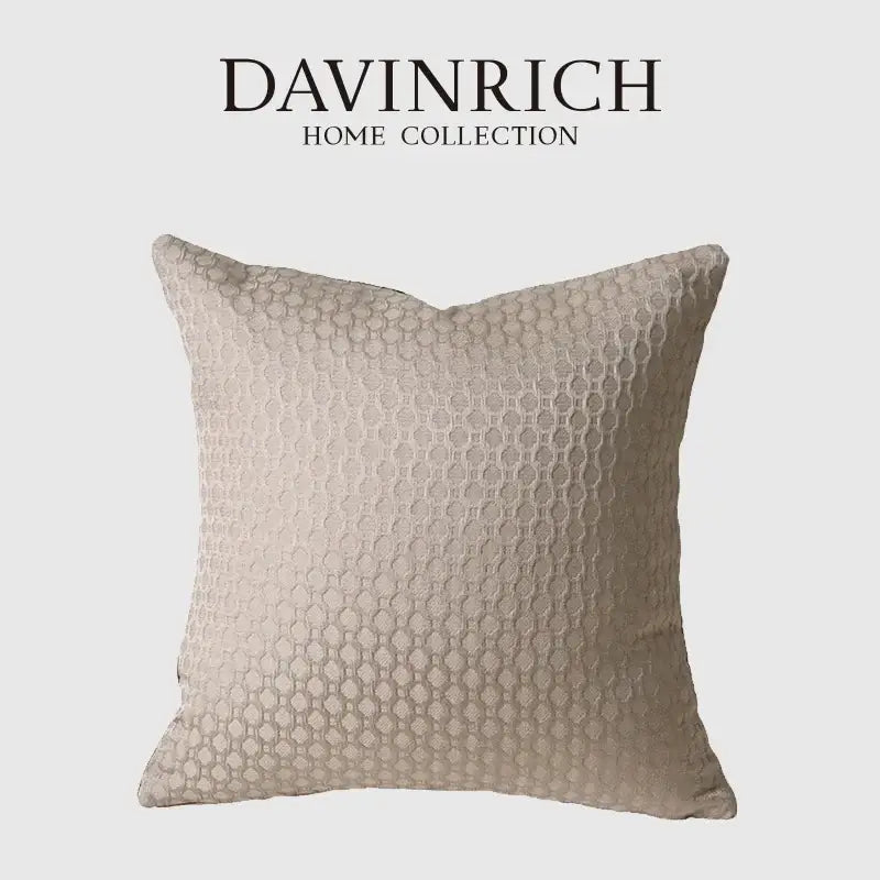Beige textured throw pillow from the davinrich home collection featuring convex rings geometry jacquard design for decorbites
