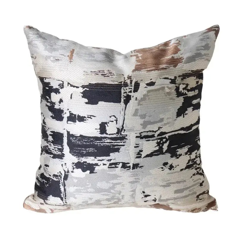 Beige convex rings geometry jacquard living room cushion cover with abstract black white gray and muted brown brushstroke decorbites convex rings pattern