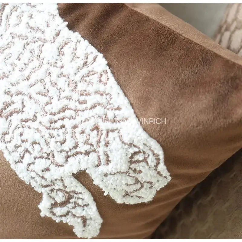 Beige convex rings geometry jacquard living room cushion cover with white lace trim on brown suede for decorbites convex rings decor