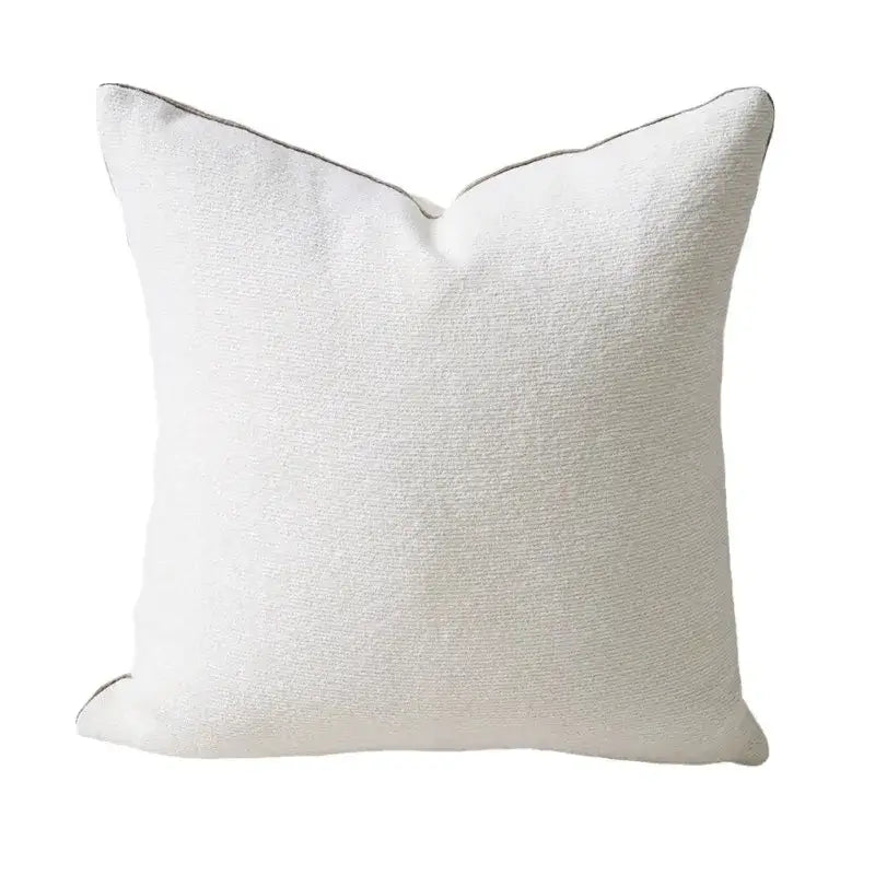 Beige convex rings geometry jacquard living room cushion cover with white textured throw pillow and gray piping decorbites convex rings