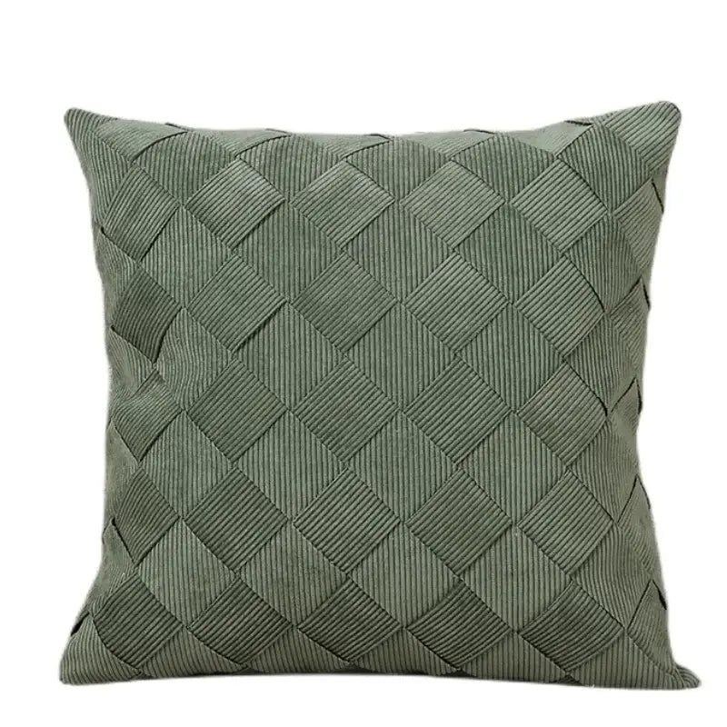 Olive green corduroy pillow cover with woven diamond pattern ideal for living room and bedroom decorbites grey weaving