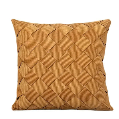 Tan corduroy pillow cover with woven diamond pattern for living room and bedroom decorbites grey weaving