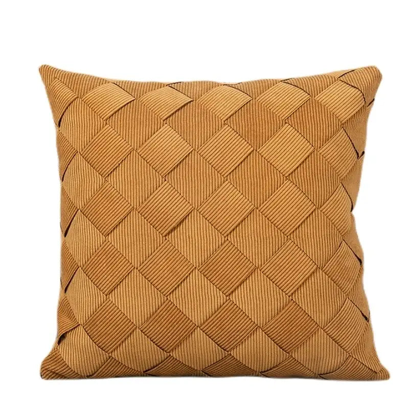 Tan corduroy pillow cover with woven diamond pattern for living room and bedroom decorbites grey weaving