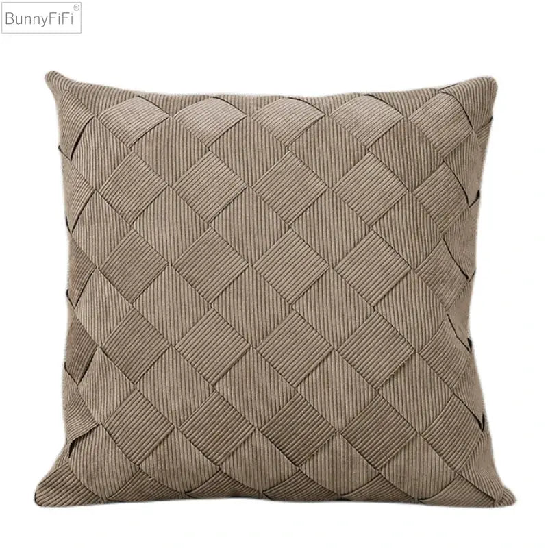 Beige corduroy pillow cover with woven diamond pattern for living room bedroom decorbites grey weaving style