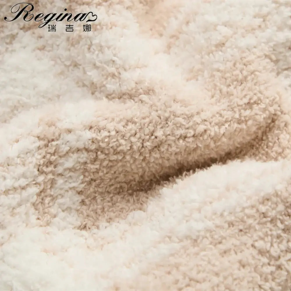 Beige and cream fluffy stripe plaid blanket with cream-colored plush sheepskin-like microfiber fabric for cozy decorbites fluffy stripe use
