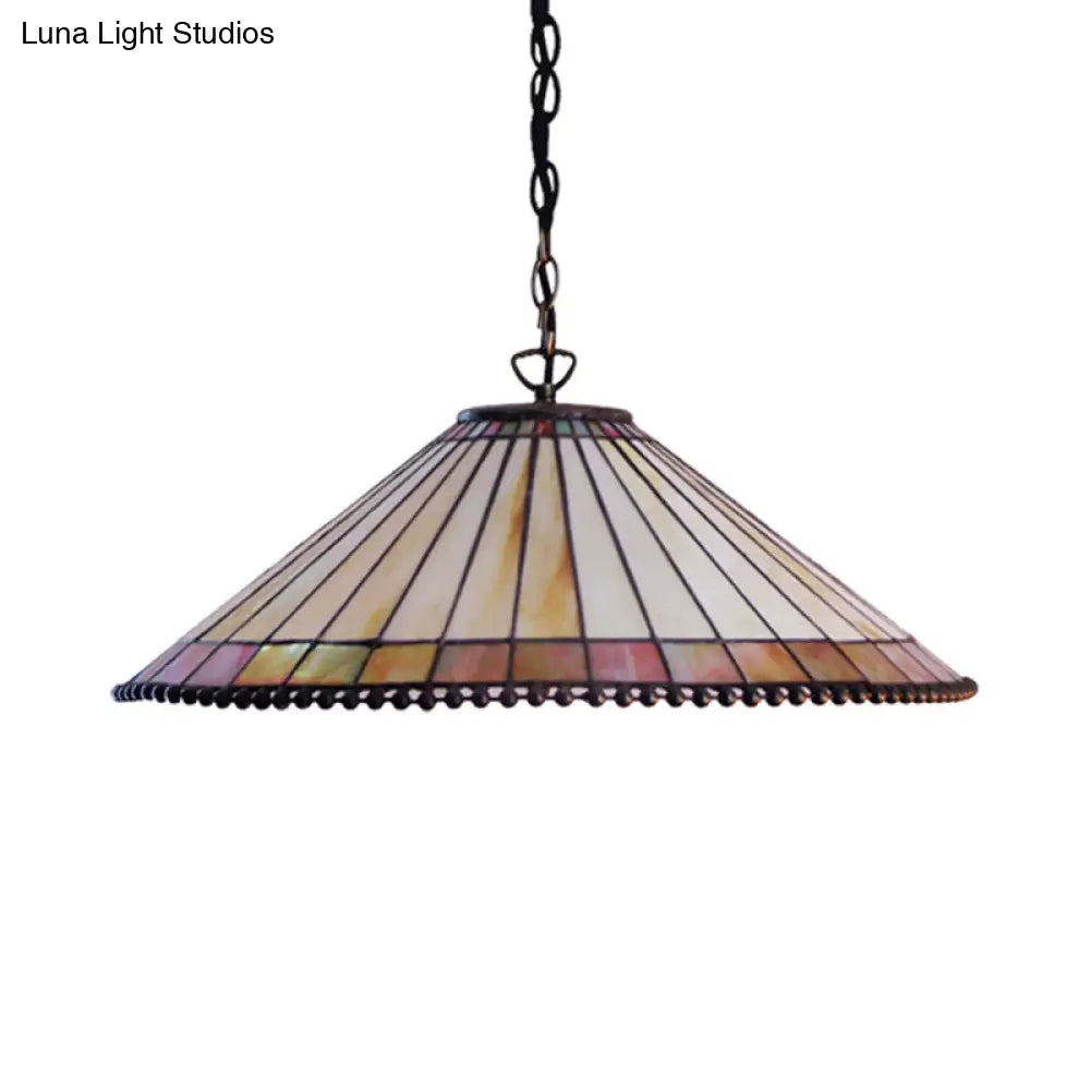 Beige Cut Glass Tiffany-Style Pendant Lamp with Wide Flare - Suspension Lighting Fixture