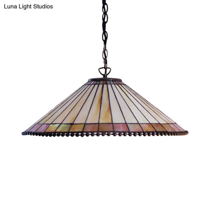 Beige Cut Glass Tiffany-Style Pendant Lamp with Wide Flare - Suspension Lighting Fixture