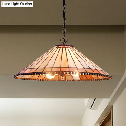 Beige Cut Glass Tiffany-Style Pendant Lamp with Wide Flare - Suspension Lighting Fixture