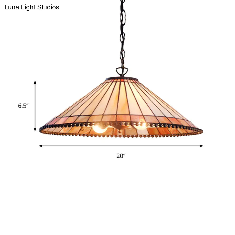 Beige Cut Glass Tiffany-Style Pendant Lamp with Wide Flare - Suspension Lighting Fixture