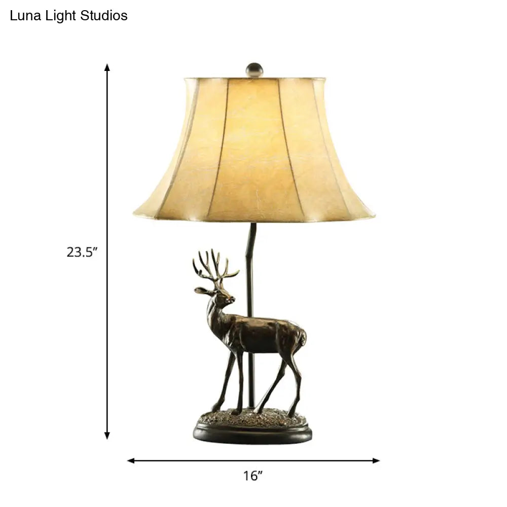 Beige Deer-Shaped Table Lamp with Fabric Shade - Rustic Style 1-Light Metal Base