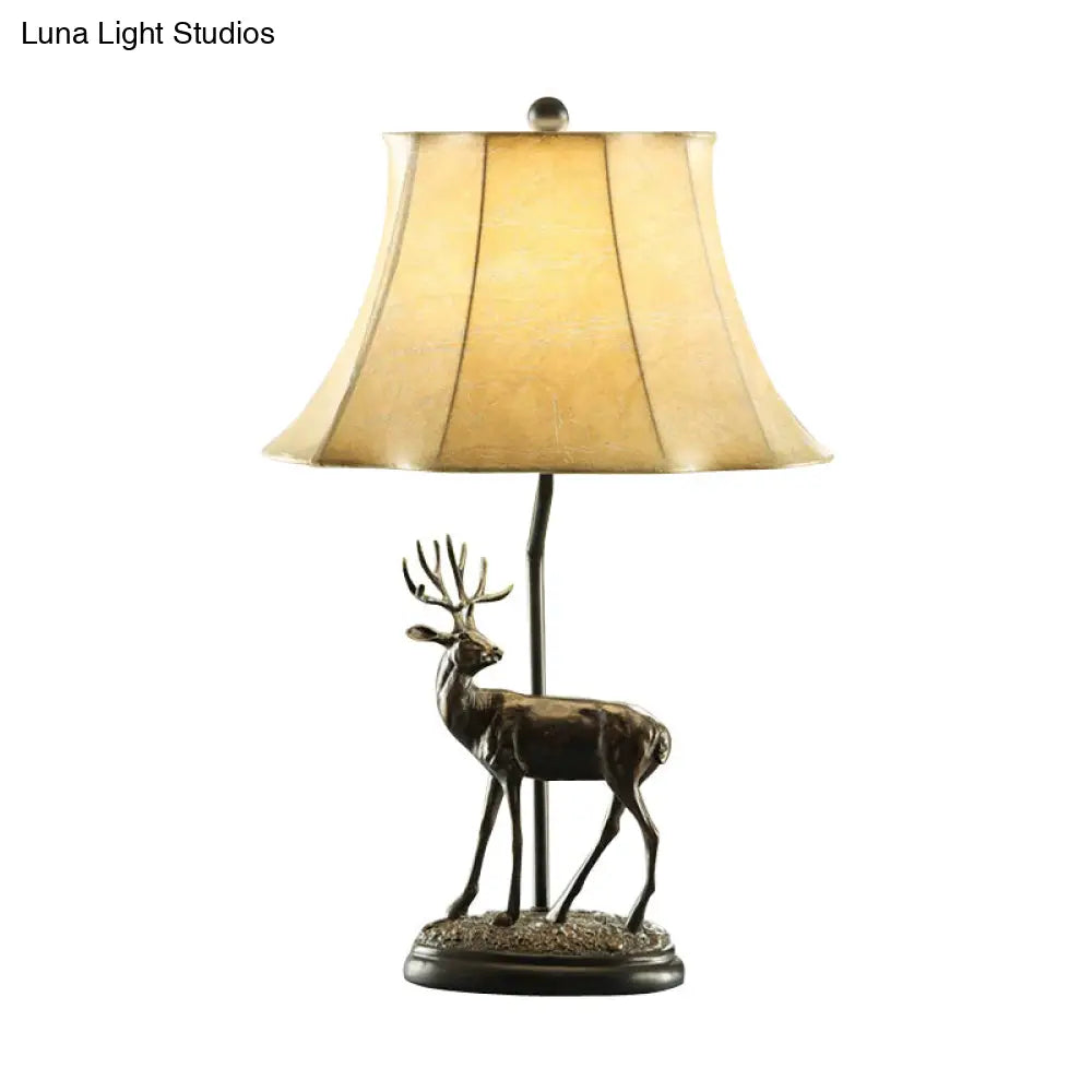 Beige Deer-Shaped Table Lamp with Fabric Shade - Rustic Style 1-Light Metal Base