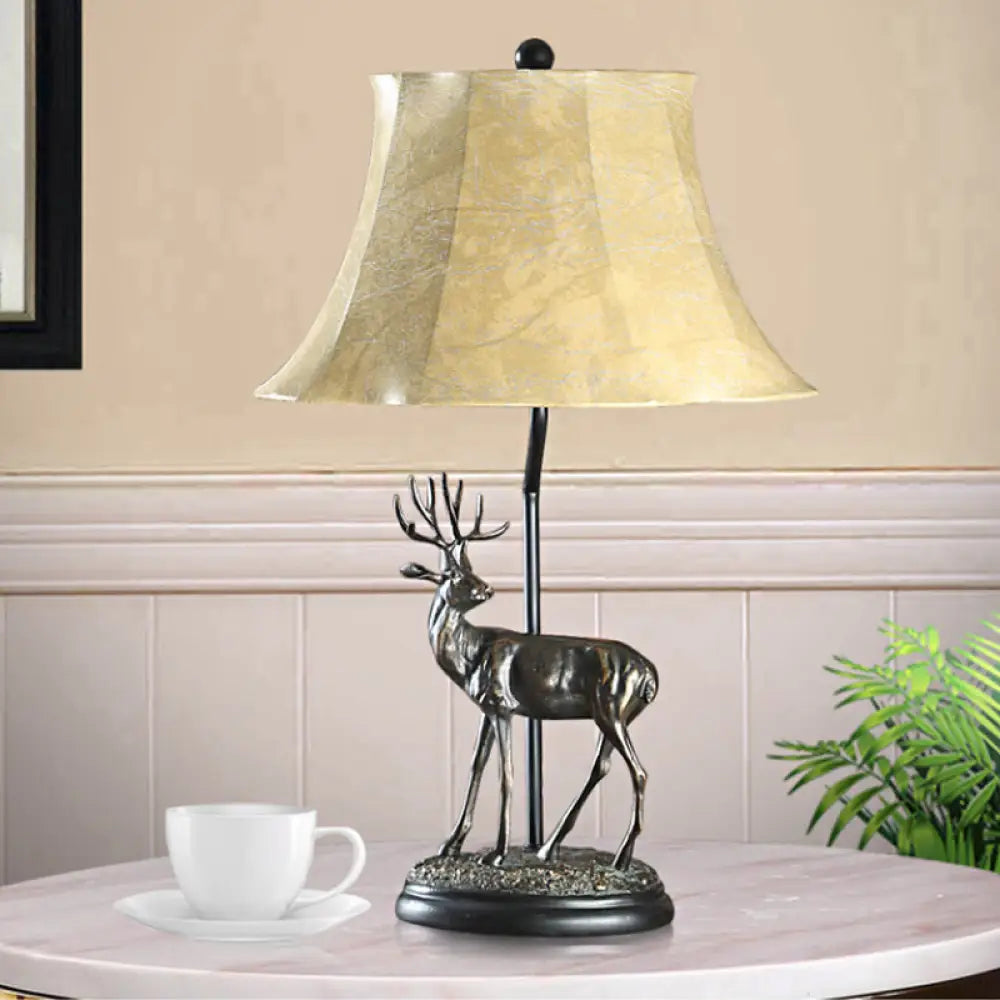 Beige Deer-Shaped Table Lamp with Fabric Shade - Rustic Style 1-Light Metal Base