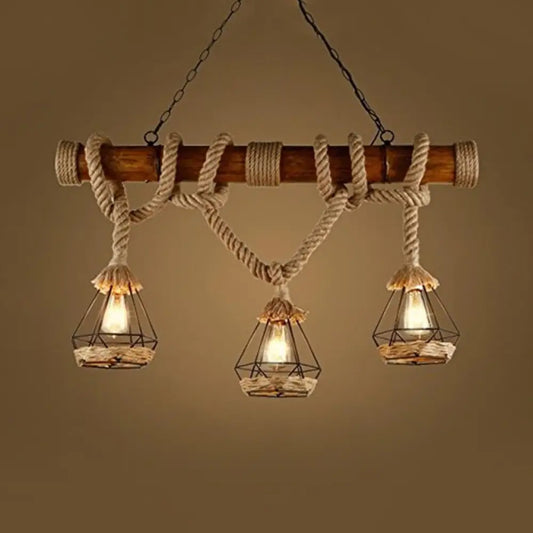 DecorBites™ Beige Diamond Cage Island Pendant with 3 Lights - Perfect for Restaurant and Lodge