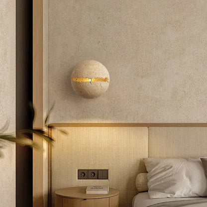 Beige dino egg stone wall lamp with gold accent and horizontal strip for bedroom decorbites wall lamp decor