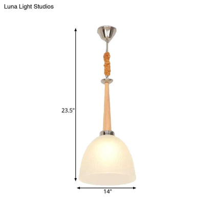 Beige Dome Pendant Lamp with Prismatic Glass Shade - 11.5"/14" Wide