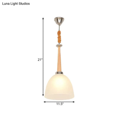 Beige Dome Pendant Lamp with Prismatic Glass Shade - 11.5"/14" Wide