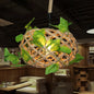 Beige Drum Ceiling Light with Industrial Hemp Rope & Ivy Decor - Single Pendant Light for Restaurants