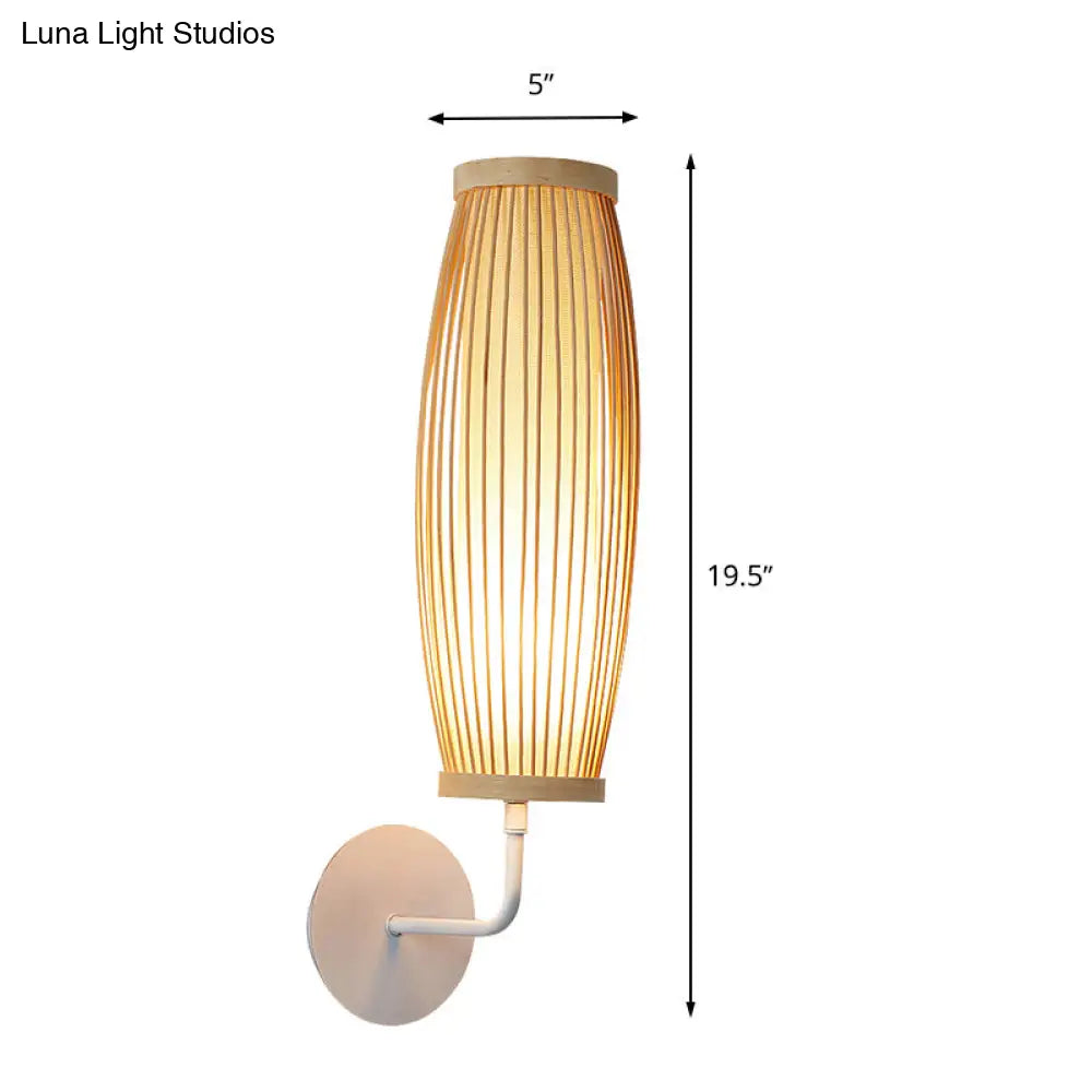 Beige Ellipsoid Wall Lamp Sconce: Asian Style Bamboo Wall Lighting for Bedroom