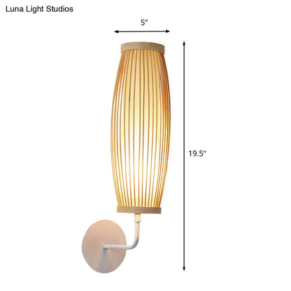 Beige Ellipsoid Wall Lamp Sconce: Asian Style Bamboo Wall Lighting for Bedroom