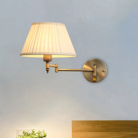 Beige Fabric Sconce Lamp - Countryside Wall Mount Light with Swing Arm