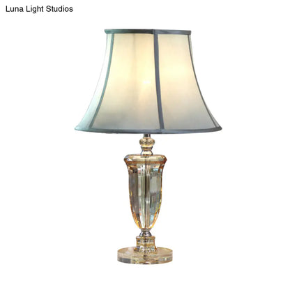 Beige Fabric Table Lamp with Crystal Base - Simple Nightstand Light