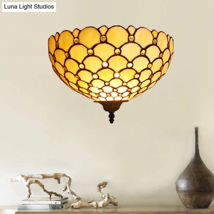 Beige Fish Scale Tiffany Wall Sconce Light with Stained Glass - Perfect for Living Room